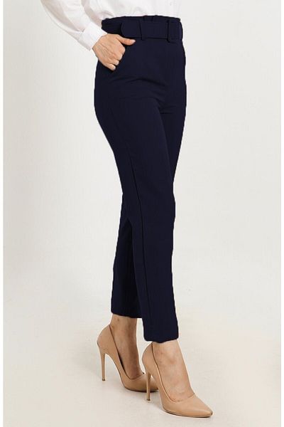 Aşkı Endam Large Size High Waist Skinny Leg Trousers with Balca Belt Gift - Navy Blue