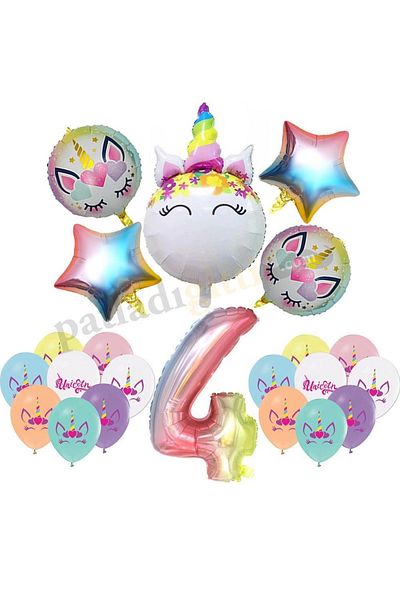 Patladı Gitti 4 Year Old Rainbow Concept Unicorn Themed Birthday Party Celebration Set