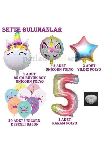 Patladı Gitti 5 Year Old Rainbow Concept Unicorn Themed Birthday Party Celebration Set