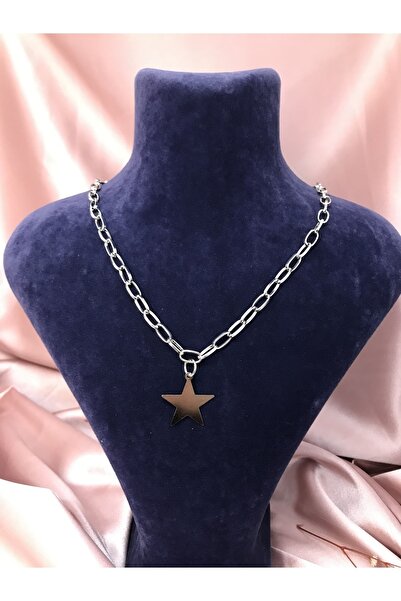 KOPUZ Jewelry Thick Paperclip Chain Single Star Necklace Silver Color