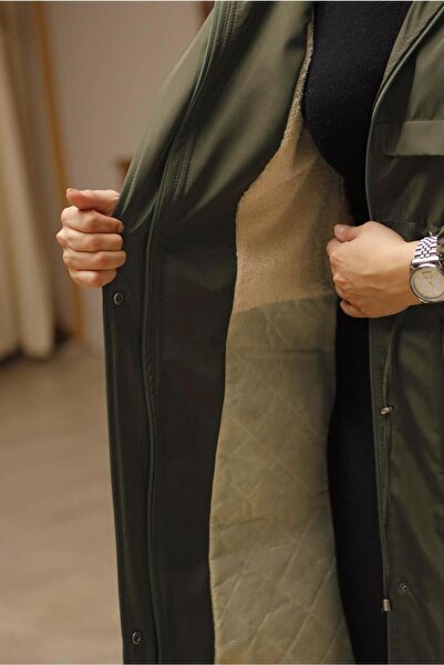 TRENDTESETTÜR Women's Khaki Cuffs Elastic Hooded Coat 7029