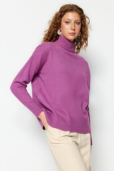 Trendyol Collection Pulover de tricotaj cu textura moale mov cu croială largă TWOAW23KZ00469