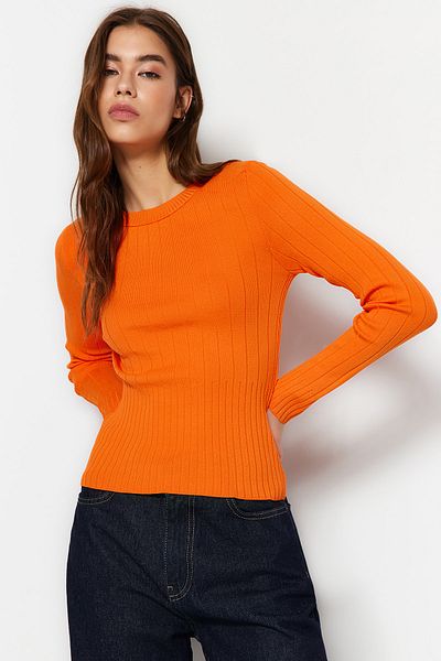 Trendyol Collection Orange Basic Crew Neck kötöttáru pulóver TWOAW23KZ01249