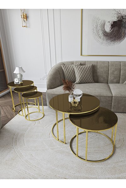 Puklife Ceylin Zigon Ve Yavrulu Orta Sehpa Seti Gold Ayak Bronz Ayna