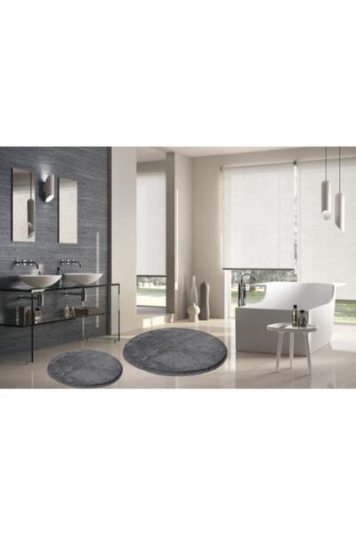 Sarar Yuvarlak Post Peluş Banyo Paspası Takımı Büyük Boy Jel Taban Klozet Tak...