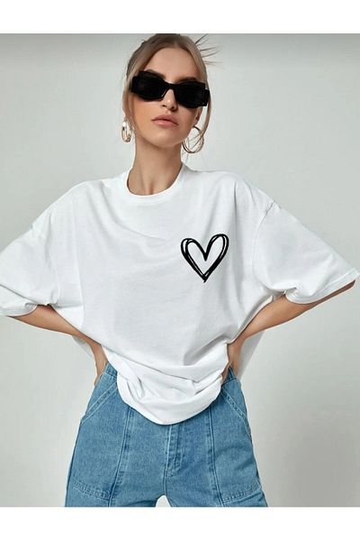 Revasser Tricou alb oversize cu imprimeu Minimal Heart