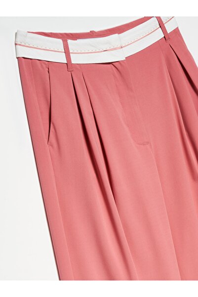 Dilvin 71146 Curved Waisted Loose Trousers-dark Powder