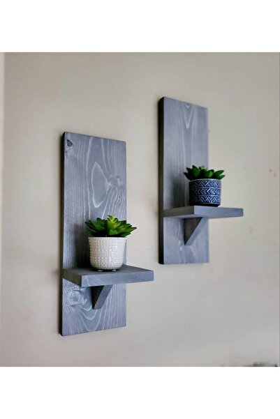 Efem Dekor Ahşap Aplik Mumluk Duvar Dekor Aplik 2'li Set Küçük Saksılık