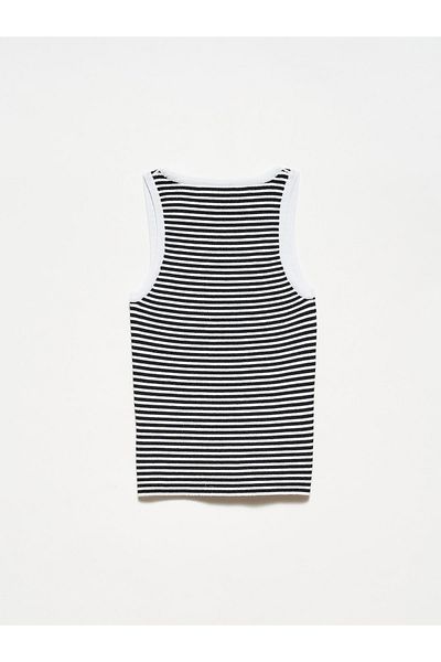 Dilvin 10411 Crew Neck Glitter Striped Knitwear Undershirt-ecru-black