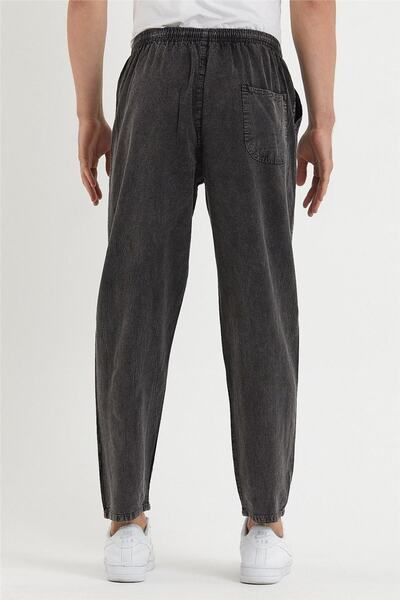 Tarz Cool Чоловічі штани з льону - темно-сірі, прямий крій, на шнурівці - crepe1479r08s