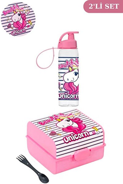 Flosoft Unicorn Matara Ve Beslenme Kutusu, Desenli 3 Bölmeli Okul Beslenme Kabı Ve Suluğu 2’li Set