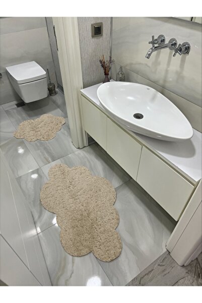 Shal&Shal 2-Piece Laser Cut Cloud Model Bath Mat Mink Plush Carpet