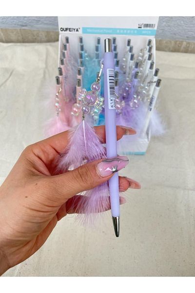 Planet Butik Glass Candy Figured Feathered Versatil Pen Purple