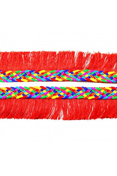Turgut Brode Indian Work Knitted Stripe Multicolor Red with Tassels