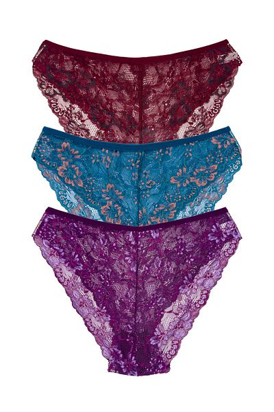 HNX 3-Piece Double Color Lace High Waist Women's Panties