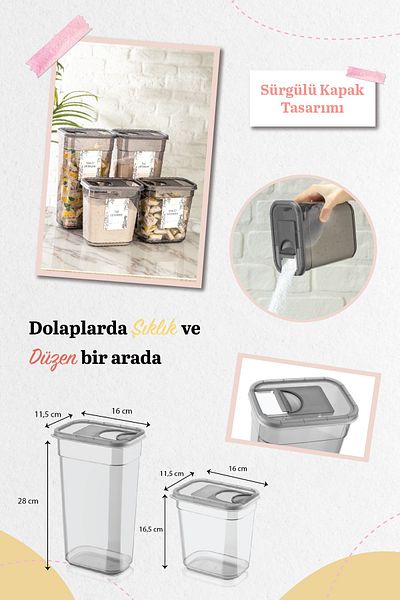 Meleni Home 4-Piece Sliding Lid Vega Tablet Detergent Storage Box Labeled Rectangular Storage Container 2lt-3.2lt