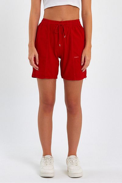 Tarz Cool Women's Red Linen Shorts - Relaxed Fit