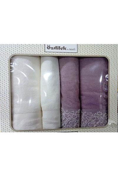 Özdilek 4 Pieces Best Bath Set, Bath Towel Tk-Bugonvillea Cream Plum