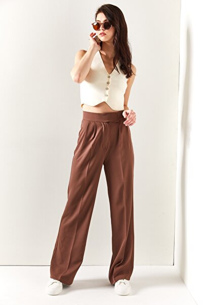 Olalook Kadın Toprak Beli Cırtlı Pileli Palazzo Pantolon PNT-19000222