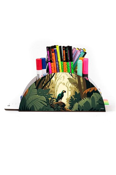 kutuTR Wooden Vip Colorful Animals Rainbow Ruled Desktop Pen Holder Organizer Assembled Boxed