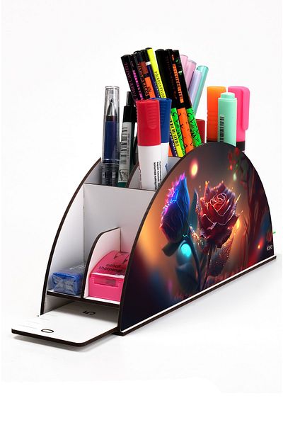kutuTR Wooden Vip Special Occasions Series Rainbow Ruled Desktop Pen Holder Organizer Assembled Boxed