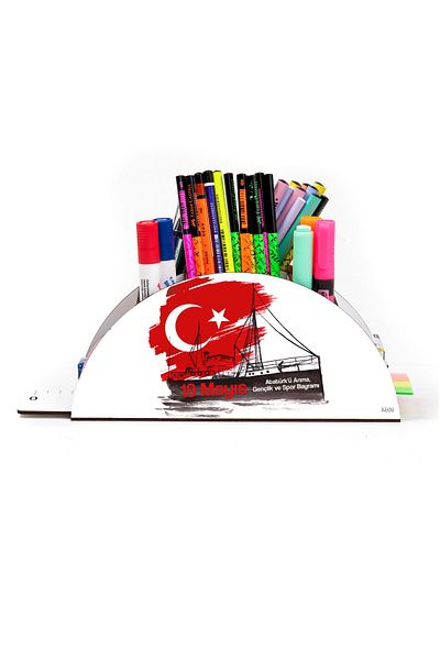 kutuTR Wooden Vip Special Occasions Series Rainbow Ruled Desktop Pen Holder Organizer Assembled Boxed