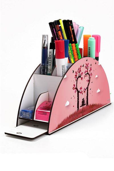 kutuTR Wooden Vip Special Occasions Series Rainbow Ruled Desktop Pen Holder Organizer Assembled Boxed