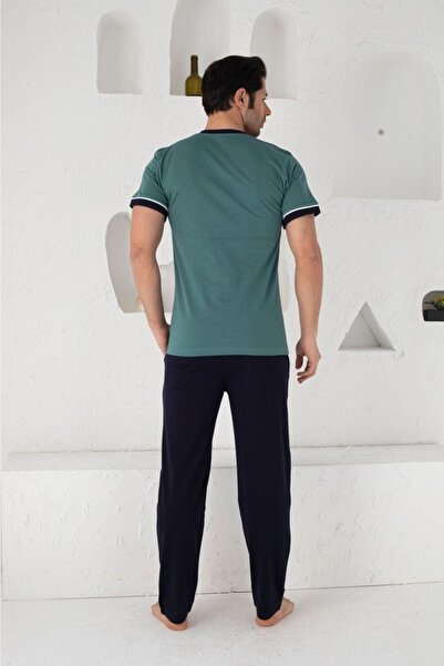 KAPİTEX Σετ ανδρικών πιτζάμες με κοντό μανίκι, έξι μακριές τσέπες, τρία κουμπιά, πράσινο χρώμα