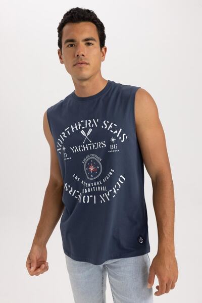 DeFacto Regular Fit Printed Bicycle Collar 100% Cotton Singlet A5700ax23hs