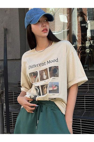 AFROGİYİM Γυναικείο μπλουζάκι Oversize - Different Mood Printed