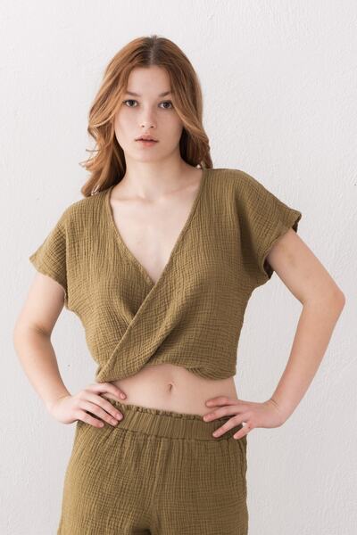 İpekçi Otantik |   100% Cotton |   Muslin |   Short Sleeve |   Wrap |   Khaki