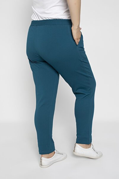 VISHENKA Kadın Büyük Beden Cepli Likralı Petrol Renk Eşofman Altı