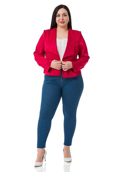 DISENTIS MODEST Plus Size Shawl Collar Unlined Short Satin Red Jacket