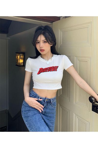 Touz zolid φορέστε Daredevil Printed White Crop