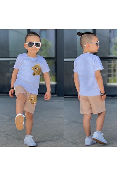 Calisa Set de pantaloni scurți pentru tricou cu ursuleț de pluș pentru băiat