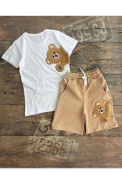 Calisa Set de pantaloni scurți pentru tricou cu ursuleț de pluș pentru băiat