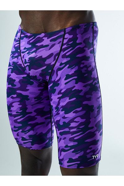TYR Sport Tyr Durafast Elite Camo Men's Jammer Swimsuit, Knee Length, Purple Camouflage Pattern