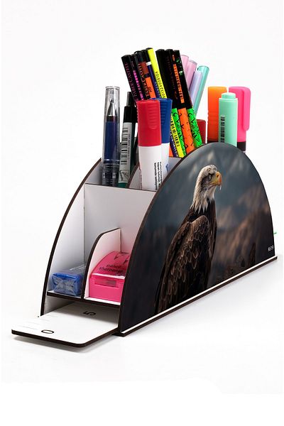 kutuTR Wooden Vip Birds Rainbow Ruled Desktop Pen Holder Organizer with Assembled Box