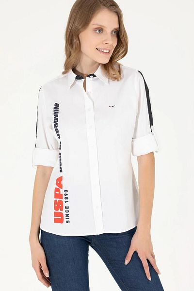 U.S. Polo Assn. Cămașă albă cu mânecă lungă pentru femei