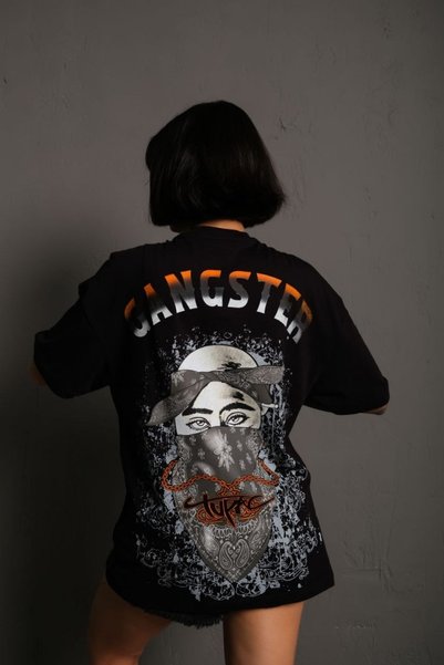 Cosmo Wave Tupac 2pac Gangster Rap Premium Combed Cotton - Extra Oversize Unisex T-Shirt, Back Printed