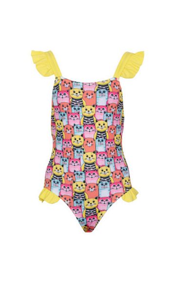 Kom Girl's Swimsuit with Cat Ruffle Detail