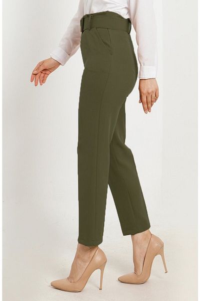 Aşkı Endam Large Size High Waist Skinny Leg Trousers with Balca Belt Gift - Khaki