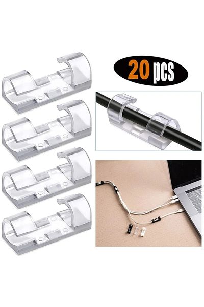 AKCAKESE 20 Pieces Cable Fixer - Wall Tile and Glass Cable Holder Adhesive Clip