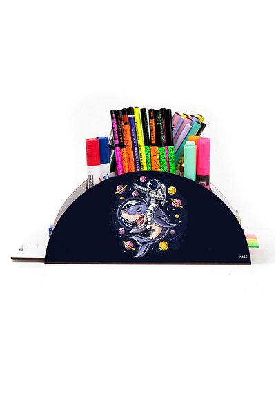 kutuTR Vip Astronaut and Space Rainbow - Wood, Desktop Pen Holder Organizer with Ruler, Assembled Box