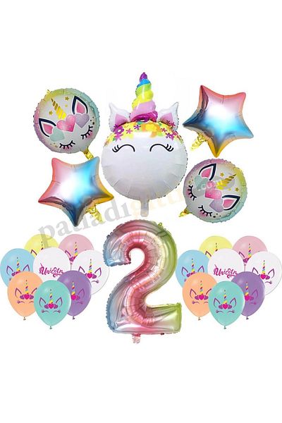 Patladı Gitti 2 Year Old Rainbow Concept Unicorn Themed Birthday Party Celebration Set
