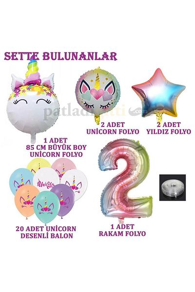 Patladı Gitti 2 Year Old Rainbow Concept Unicorn Themed Birthday Party Celebration Set
