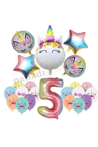 Patladı Gitti 5 Year Old Rainbow Concept Unicorn Themed Birthday Party Celebration Set