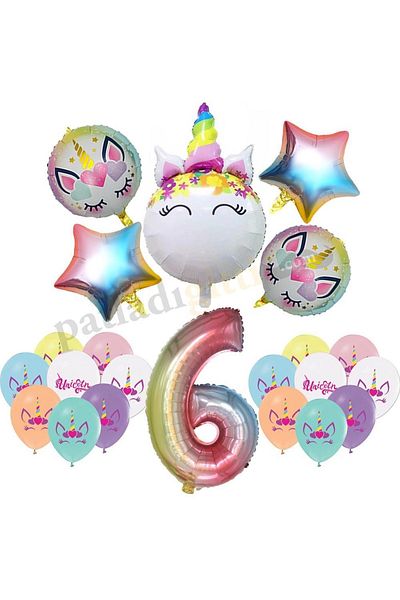 Patladı Gitti 6 Year Old Rainbow Concept Unicorn Themed Birthday Party Celebration Set