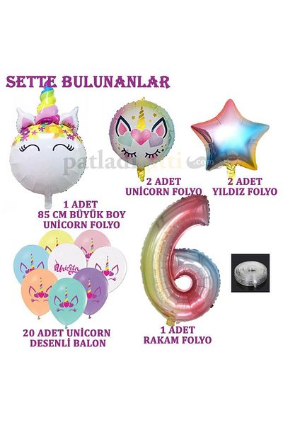 Patladı Gitti 6 Year Old Rainbow Concept Unicorn Themed Birthday Party Celebration Set
