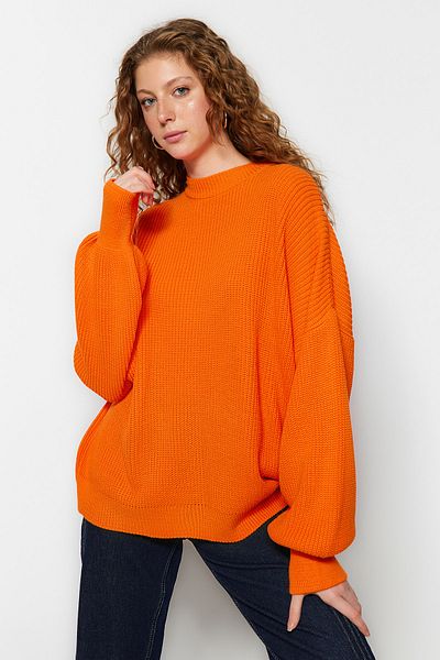 Trendyol Collection Széles szabású narancssárga Basic kötöttáru pulóver - TWOAW23KZ01448